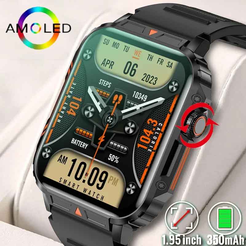 Outdoor Sport Smart Watch - 1.91สมาร์ทวอทช์สำหรับผู้ชาย, สมาร์ทวอท์ชกลางแจ้งทหารสำหรับแอนดรอยด์ iOS นาฬิกาออกกำลังกายกันน้ำ IP68