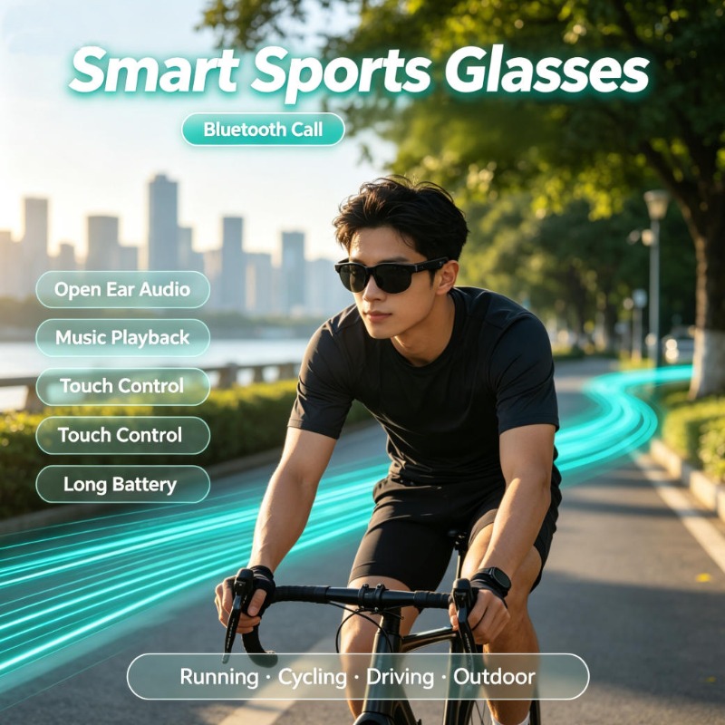 Outdoor Sport Glasses - แว่นตากีฬาอัจฉริยะ ระบบเสียงแบบเปิดหู รองรับการโทรผ่านบลูทูธ ควบคุมด้วยระบบสัมผัส เล่นเพลงได้ แบตเตอรี่ใช้งานได้นาน