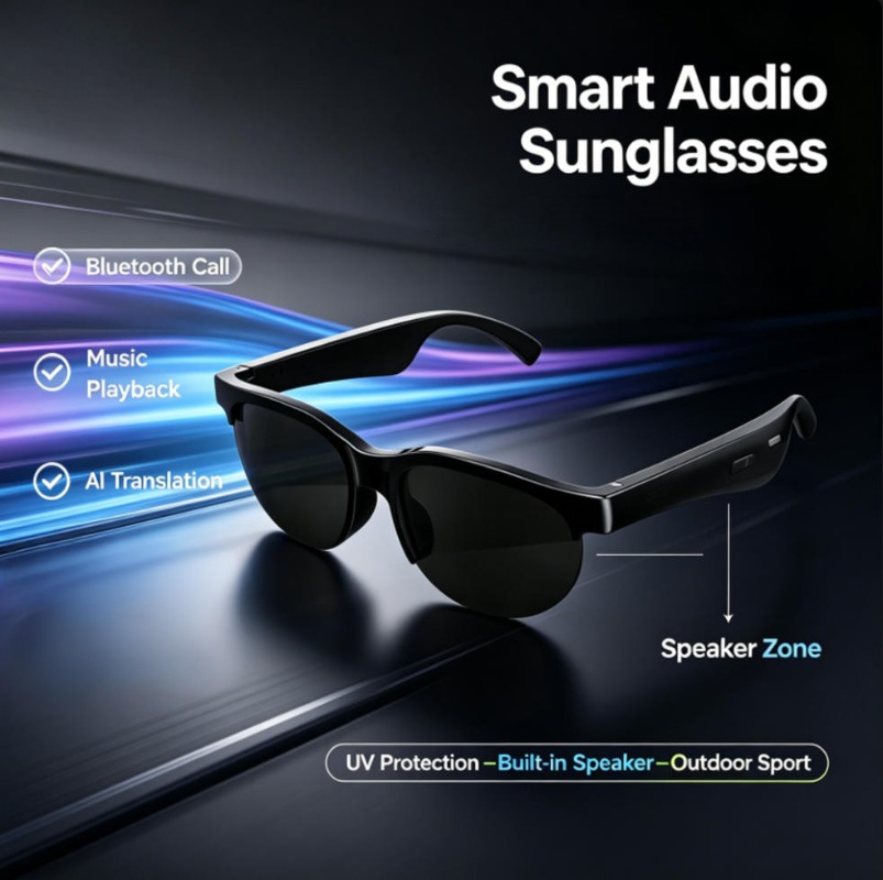 Outdoor Sport Glasses - แว่นตากันแดดอัจฉริยะพร้อมระบบเสียง รองรับการโทรผ่านบลูทูธ แปลภาษาด้วย AI ระบบเสียงแบบเปิดหู ป้องกันรังสียูวี